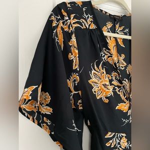 Black Gold Floral Wrap Dress S Flowy NWOT
